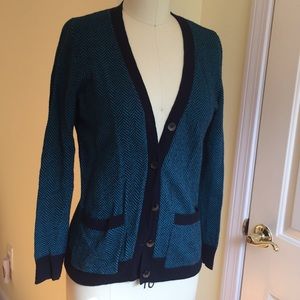 J.Crew navy and teal herringbone cardigan